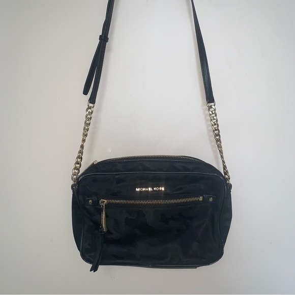 Michael Kors Black and Gold Camo Crossbody Bag - Picture 1 of 13